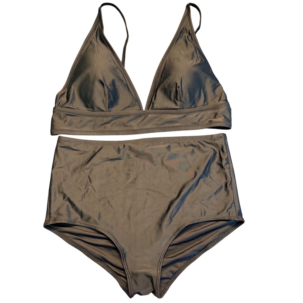 Urban Daizy Womens L Black High Waisted Triangle Bikini Two Piece Swimsuit